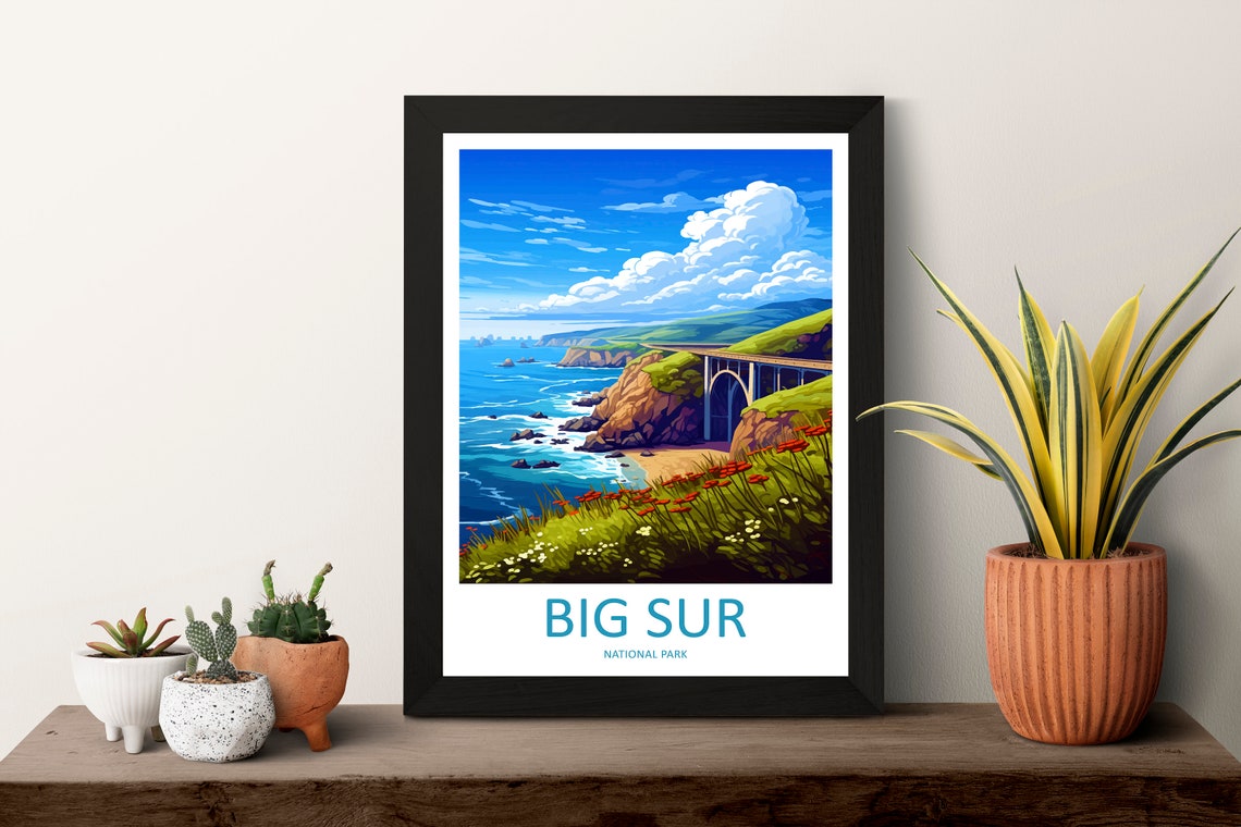 Big Sur Bixby Creek Bridge Wildflower Cliffs California Coast Poster - Image 3