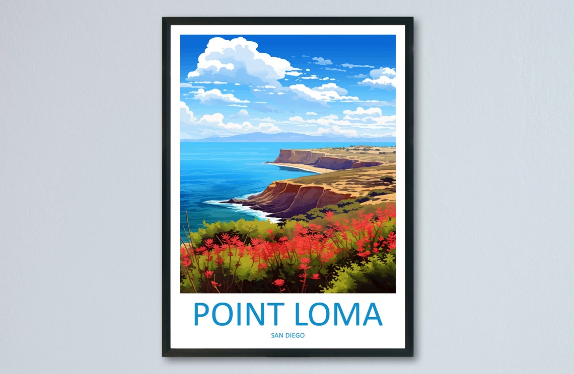 Point Loma San Diego Coastal Cliffs Wildflowers Retro Travel Poster