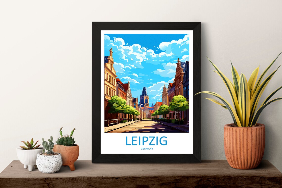 Leipzig Germany Historic Old Town Street Church Towers Poster - Image 3