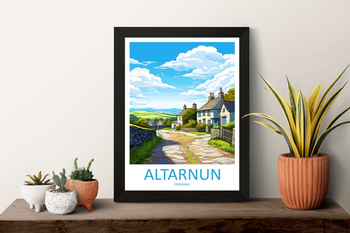 Altarnun Cornwall Stone Cottages Country Lane Travel Poster Artwork - Image 3