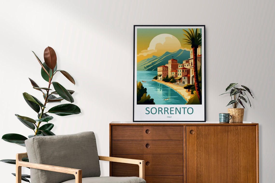 Sorrento Italy Sunset Over The Bay With Palm Tree Travel Poster - Image 2