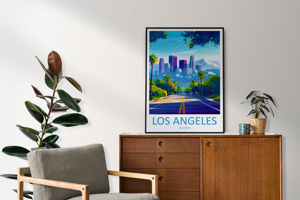 Los Angeles California Downtown Skyline Mountains Travel Poster - Image 2