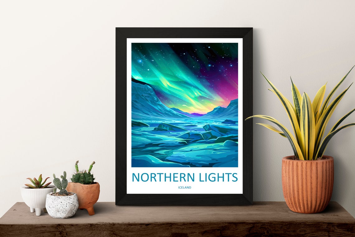 Northern Lights Iceland Aurora Dancing Over Frozen Landscape Poster - Image 3