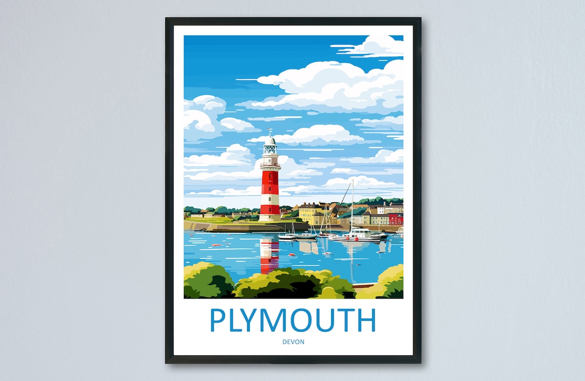 Plymouth Travel Poster, England Place Print