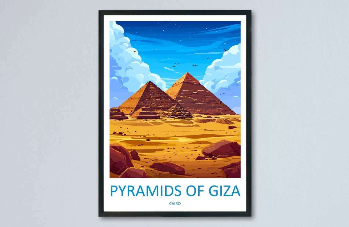 Pyramids of Giza Cairo Egypt Desert Golden Sunrise Travel Poster