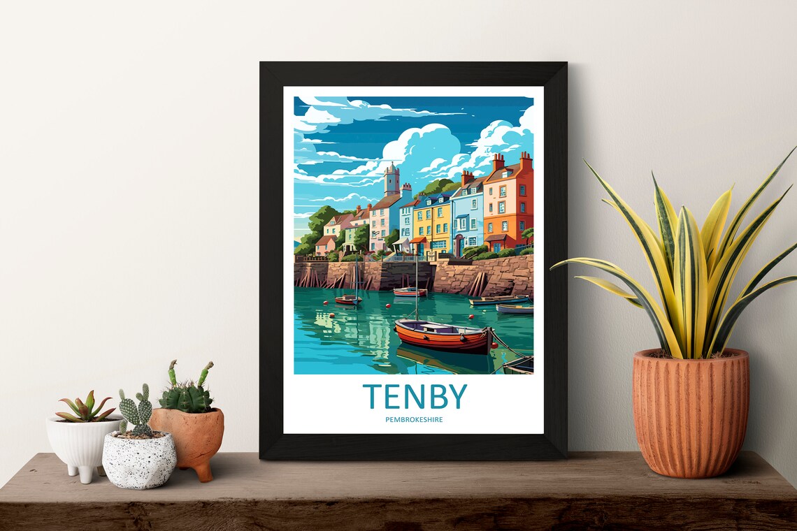 Tenby Travel Poster, Wales Seascape Art Print - Image 3