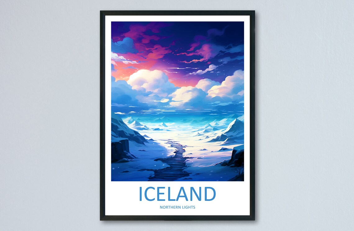 Aurora Borealis Travel Poster, Iceland Wall Decor