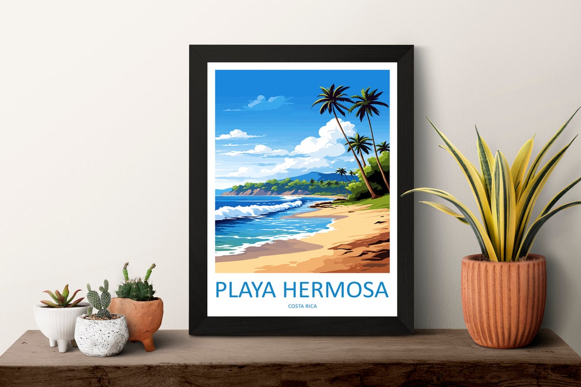 Playa Hermosa Costa Rica Sunny Beach Palm Grove Waves Travel Poster - Image 3