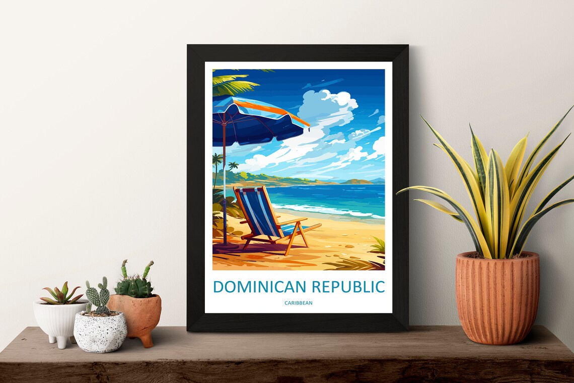 Dominican Republic Caribbean Beach Chair Umbrella Travel Poster - Image 3
