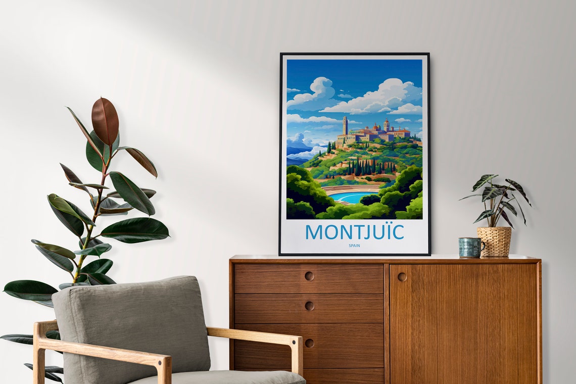 Montjuic Hilltop Palace Barcelona Spain Park View Travel Poster - Image 2