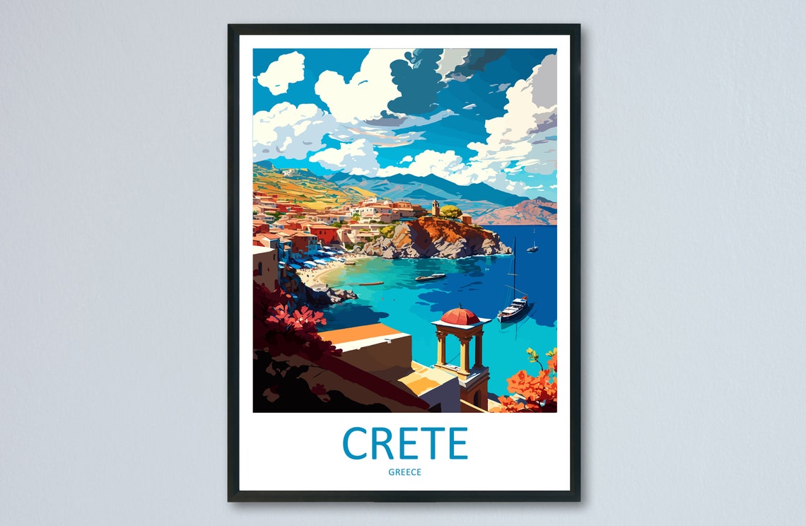 Crete Greece Sunny Seaside Harbor Sparkling Blue Waters Poster