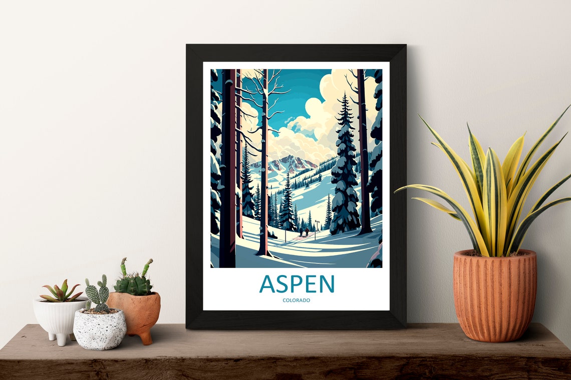 Aspen Colorado Snowy Ski Slopes and Mountain Peaks Winter Poster - Image 3