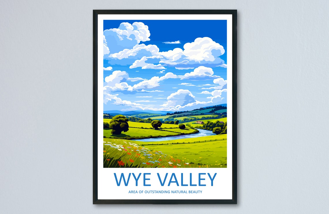 Wye Valley Rolling Green Hills River Countryside Travel Poster