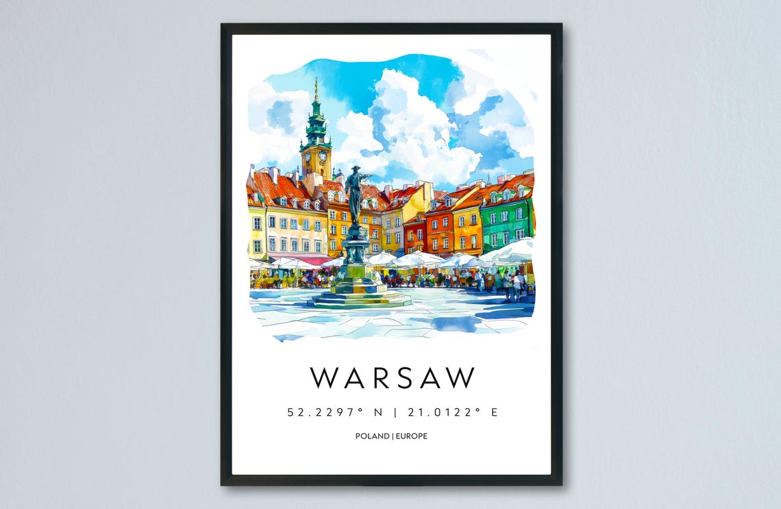 Warsaw Old Town Castle Square Poland Watercolor Travel Poster