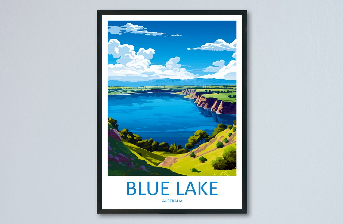 Blue Lake Crater Lake Scenic Overlook Australia Travel Poster