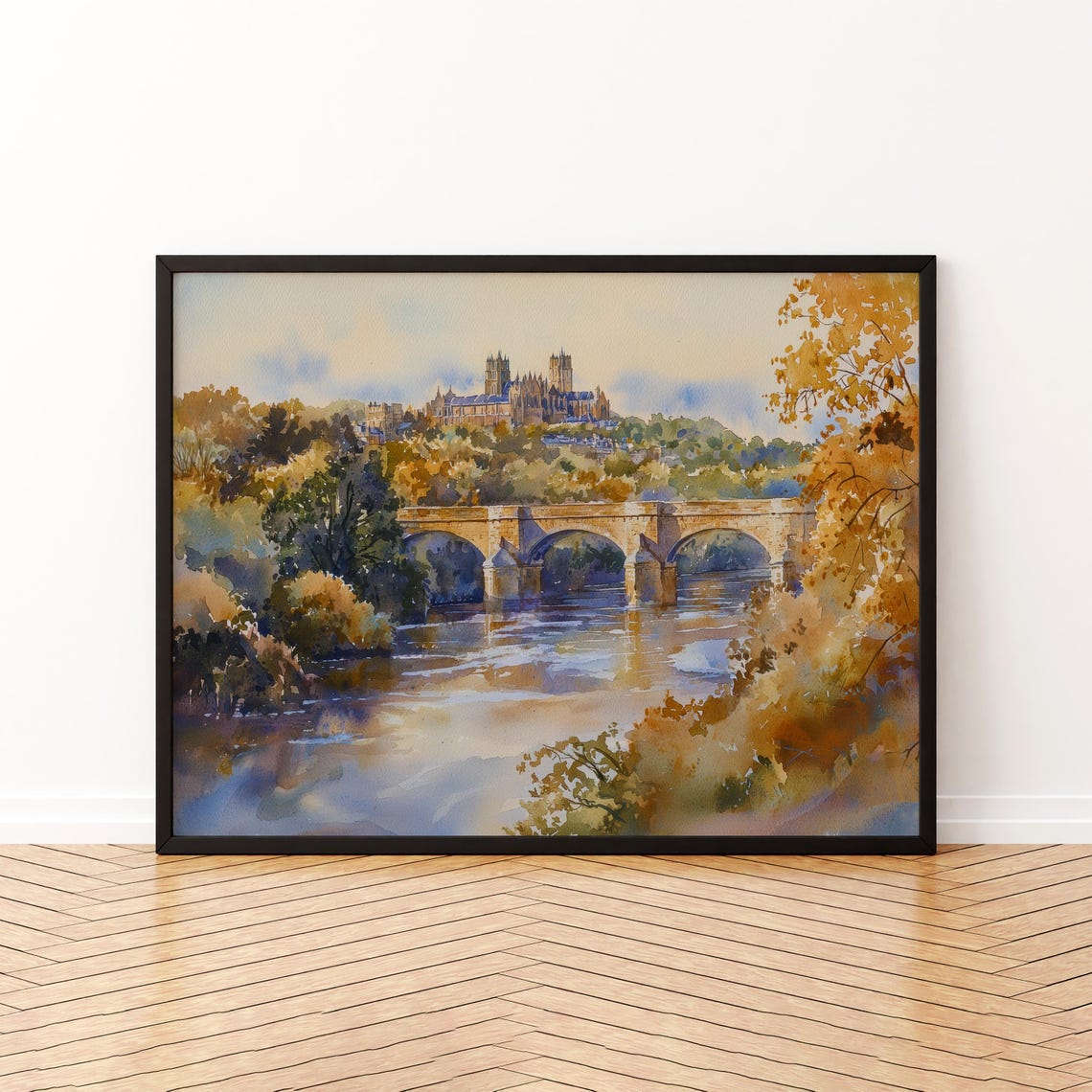 Durham Watercolor Poster Landscape Wall Art Hanging Home Dcor Gift Lovers United Kingdom