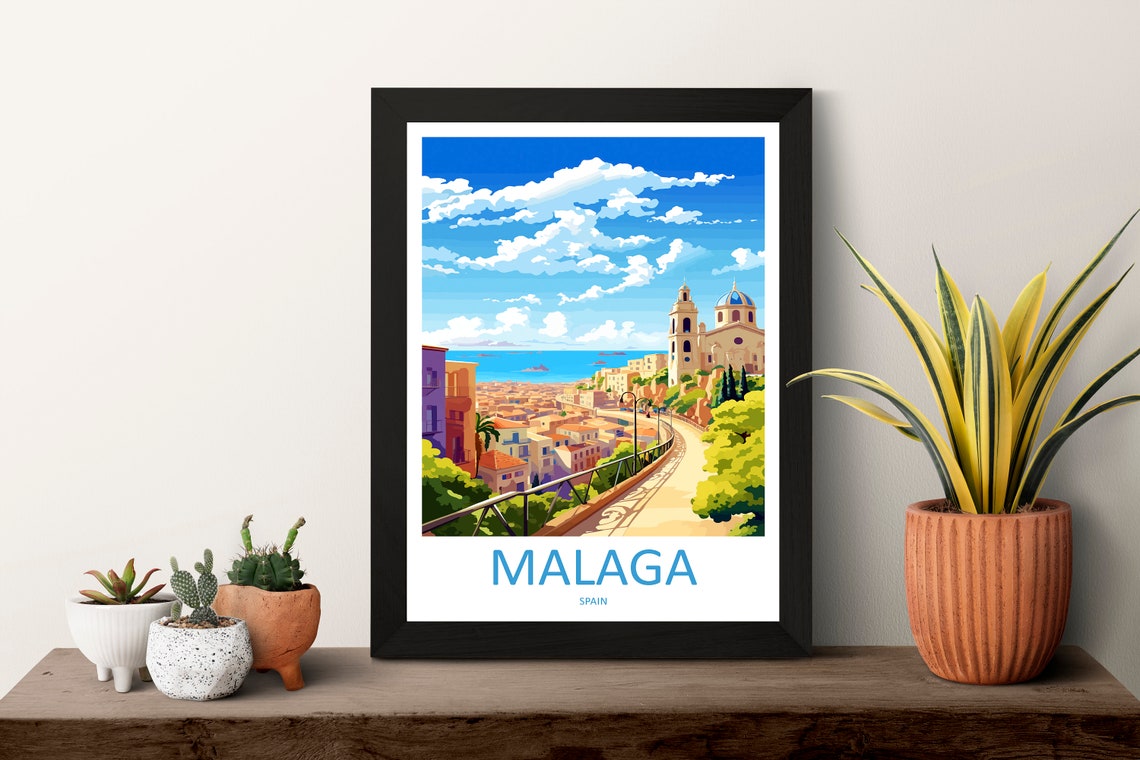 Malaga Spain Coastal City Overlook Church Dome and Sea Poster - Image 3