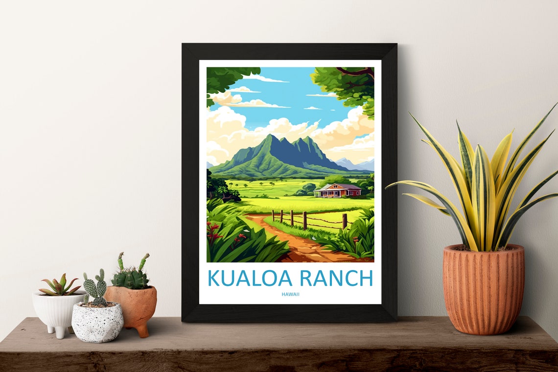 Kualoa Ranch Hawaii Valley Poster with Mountain Ranch House View - Image 3