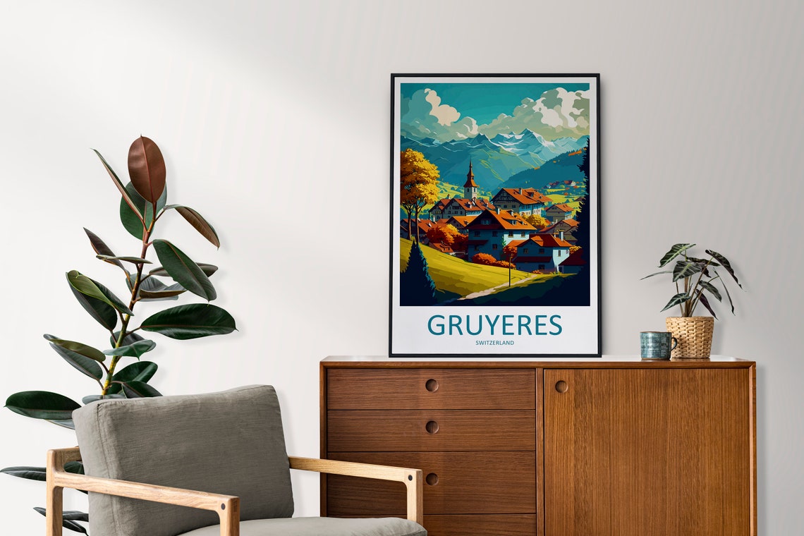Gruyeres Switzerland Autumn Alpine Village Church Mountain Poster - Image 2