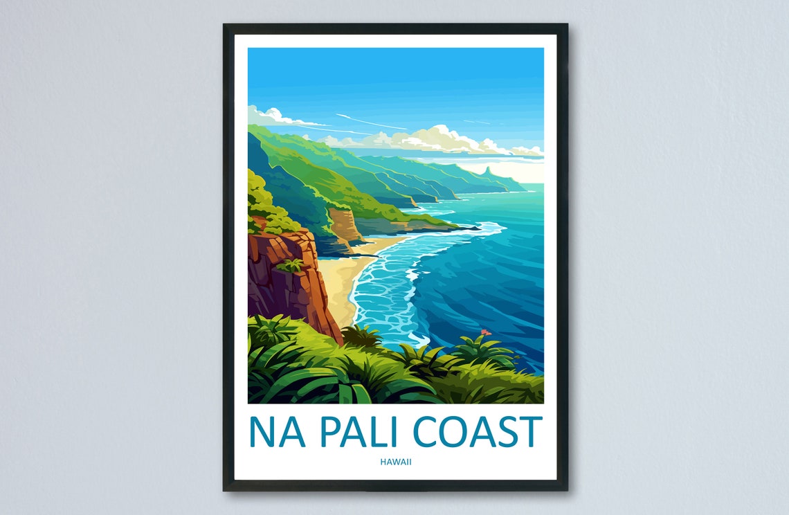 Na Pali Coast Hawaii Emerald Cliffs Beach Island Travel Poster