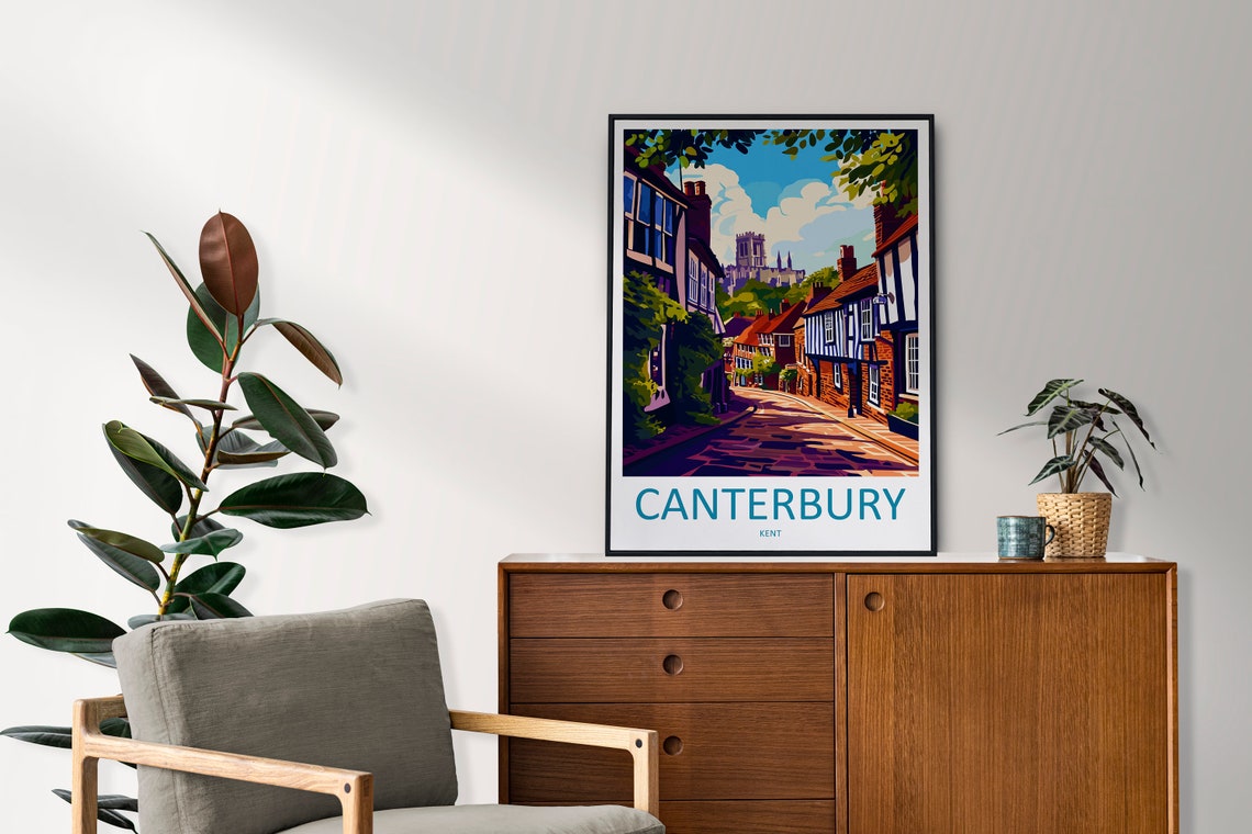 Canterbury Kent England Cathedral Old Town Street Scene Poster - Image 2