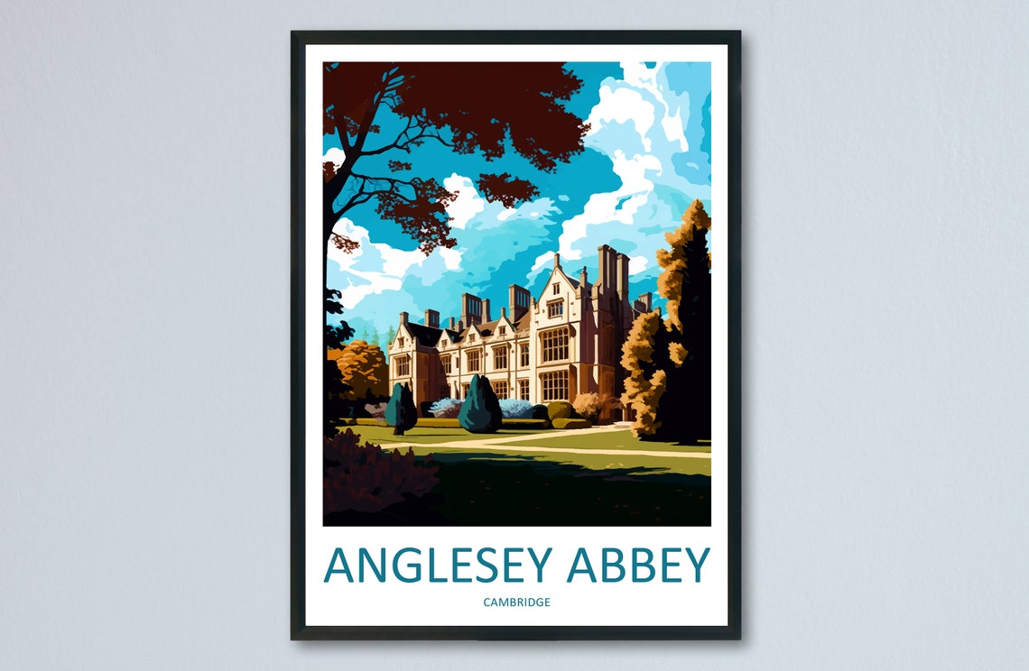 Anglesey Abbey Cambridge Historic Manor House Vintage Travel Poster