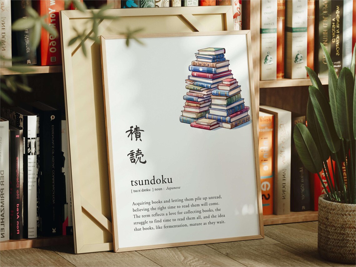 Tsundoku Definition Art Print, Japanese Book Culture