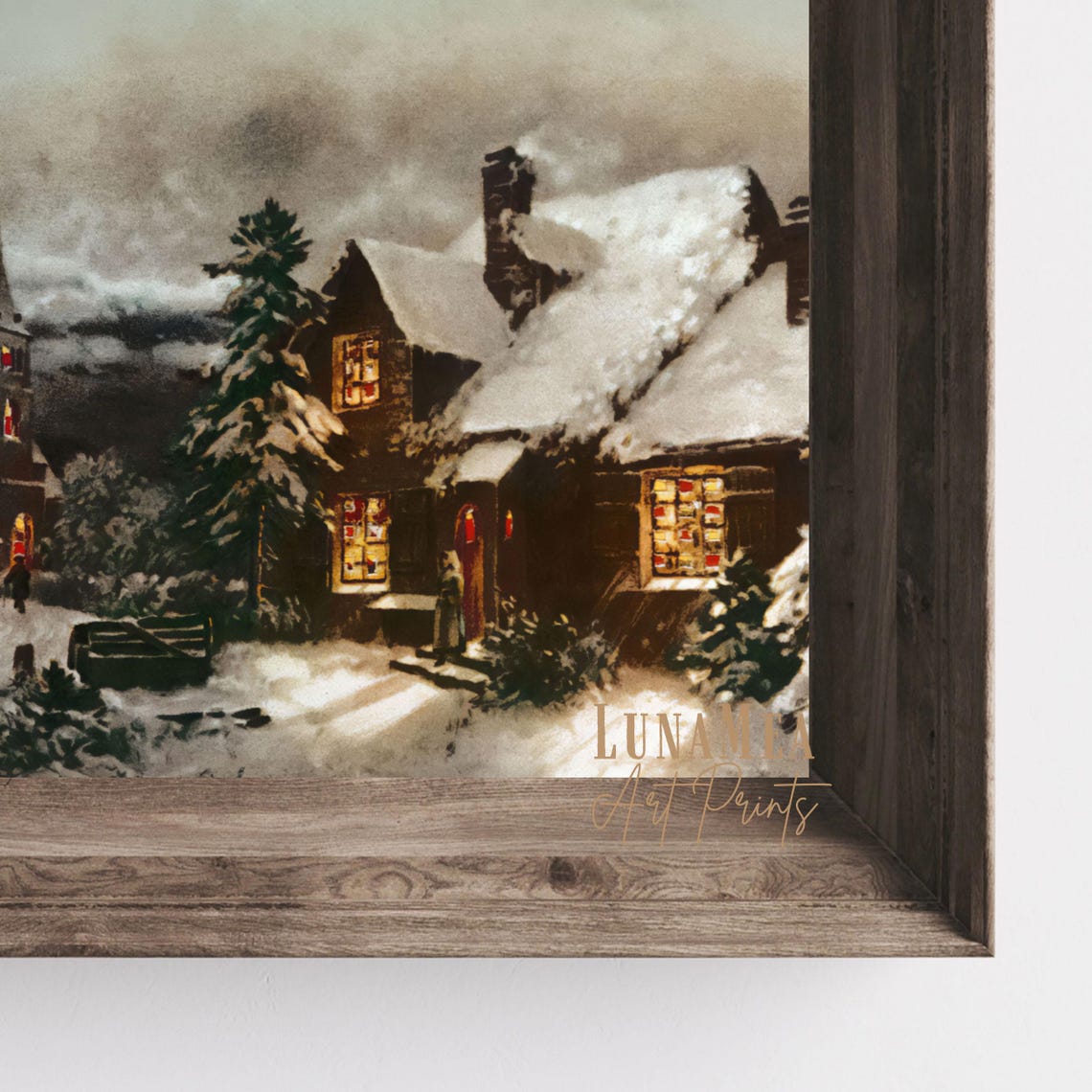 Vintage Christmas Oil Painting Winter Landscape Church Cottagecore Wall Art Print Moody Nostalgic Farmhouse Decor Cozy Country Holiday - Image 2
