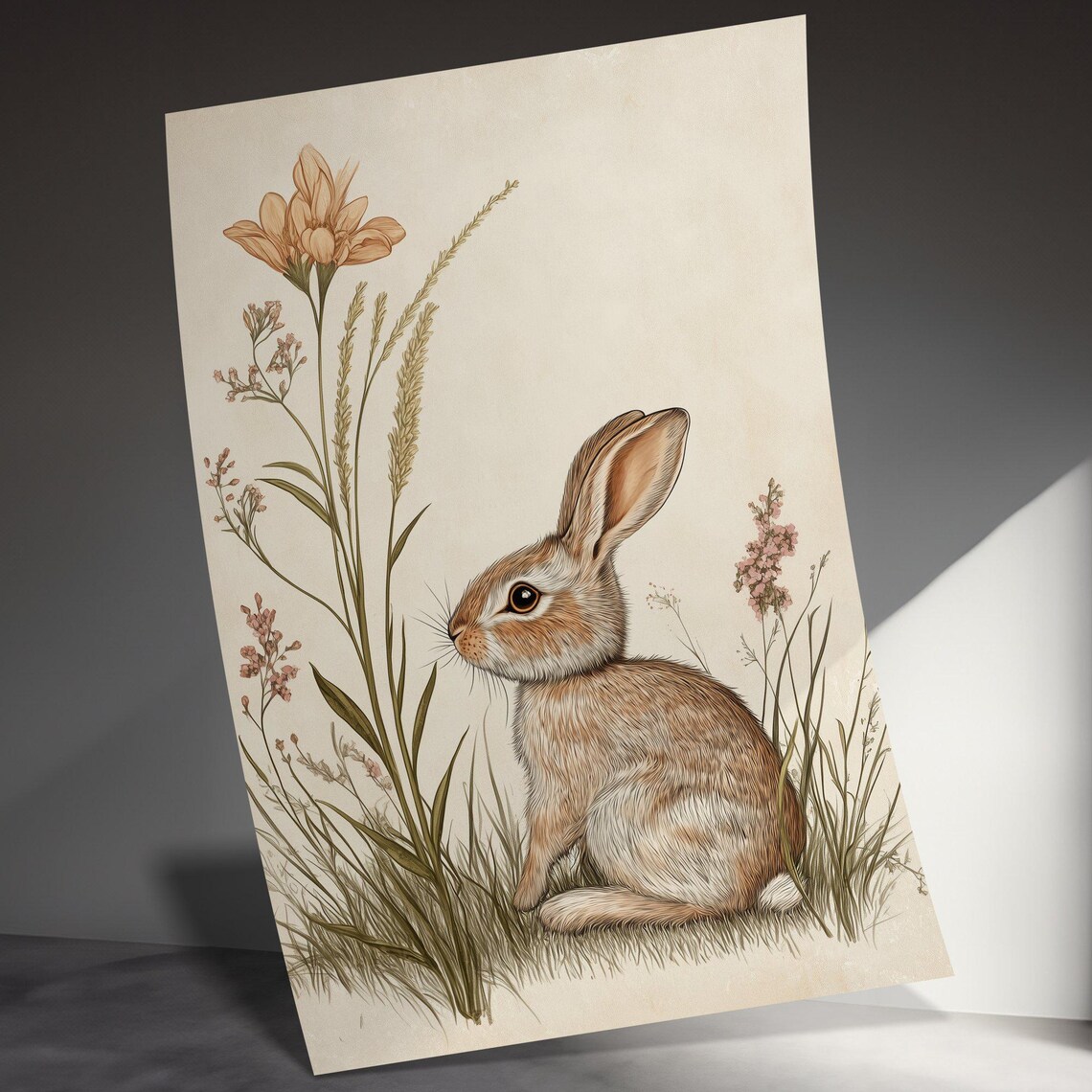 Cute Rabbit Bunny, Rustic Vintage Spring Art Print - Image 3
