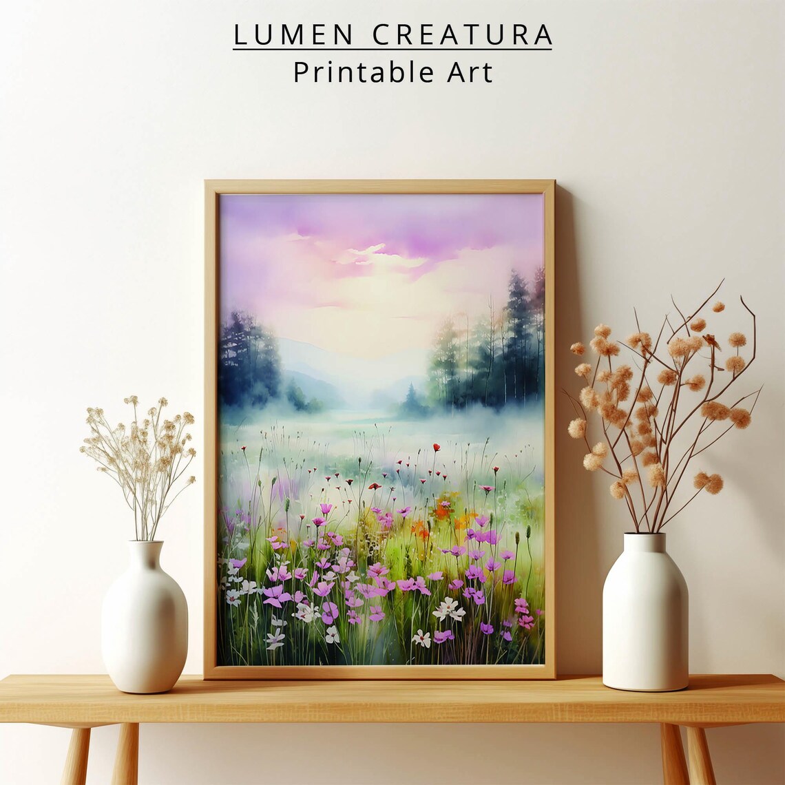Meadow Watercolor Painting, Farmhouse Landscape - Image 4