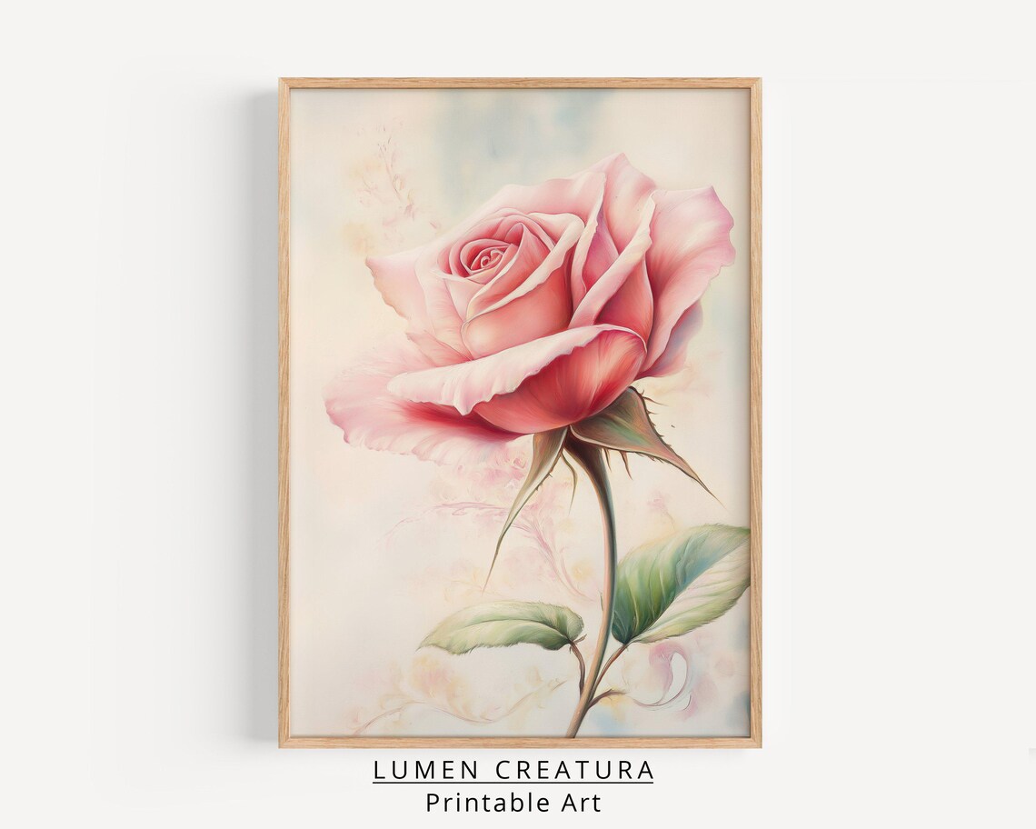 Spring Rose Flower Painting, Vintage Botanical Art