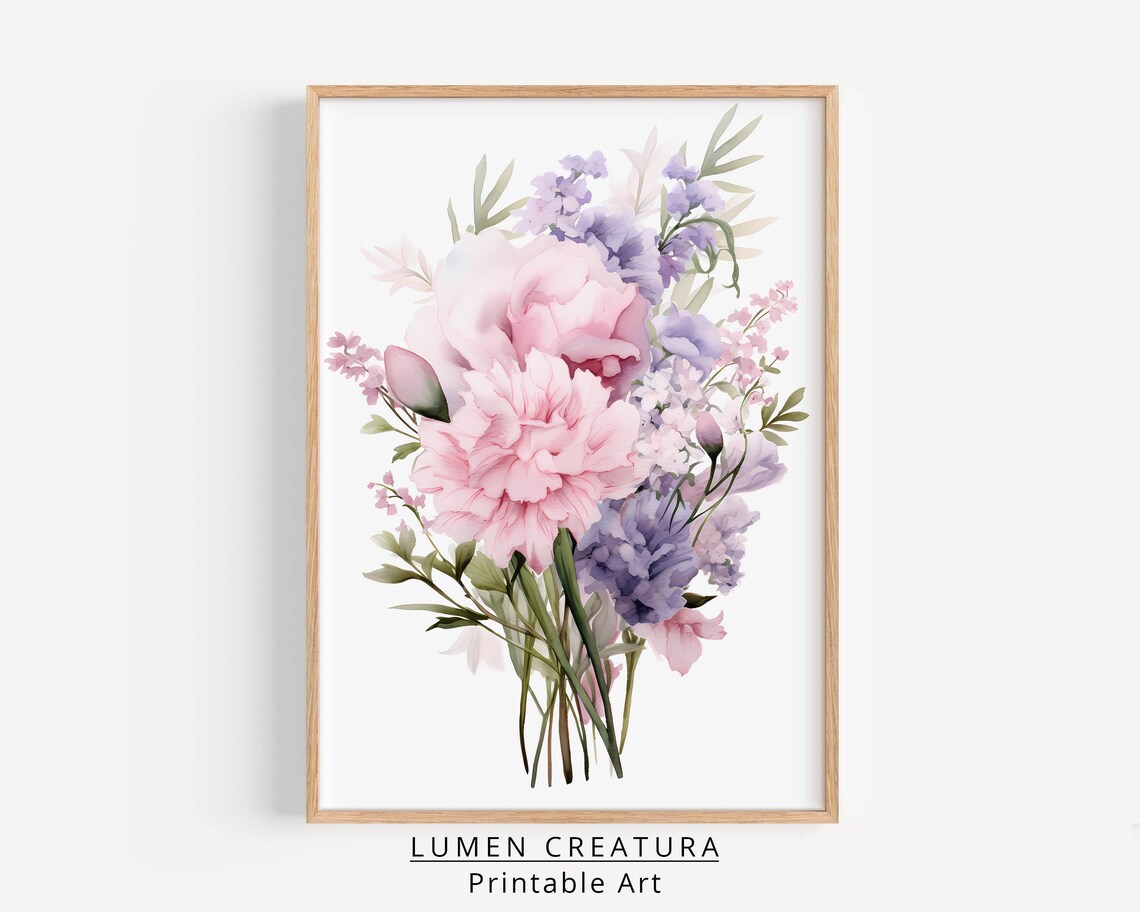 Pink Flower Botanical Minimalist Bedroom Art Print - Image 3
