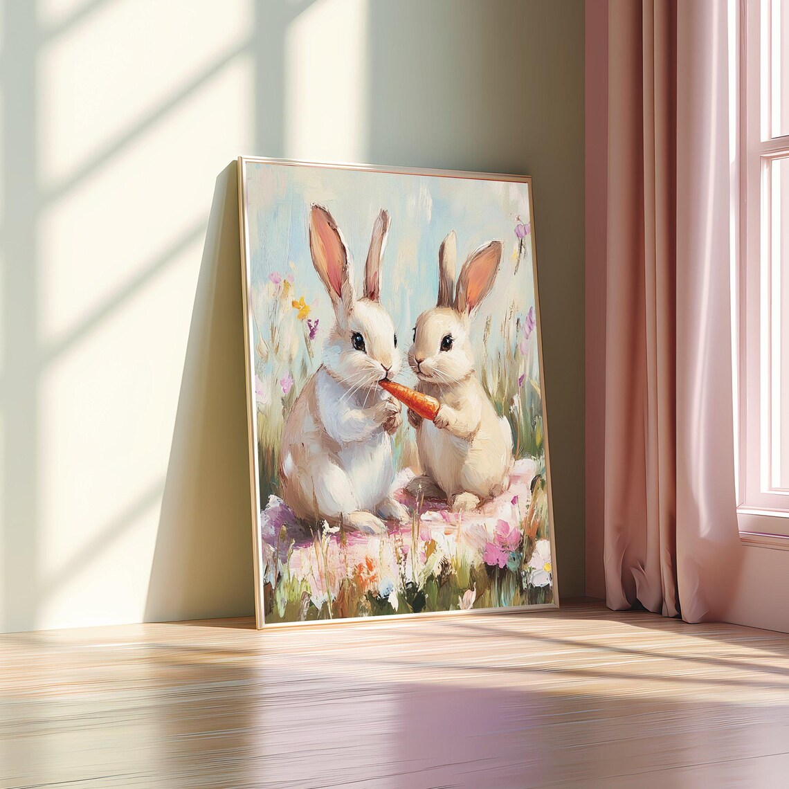Easter Bunny Art Print, Cute Neutral Spring Farmhouse - Image 4