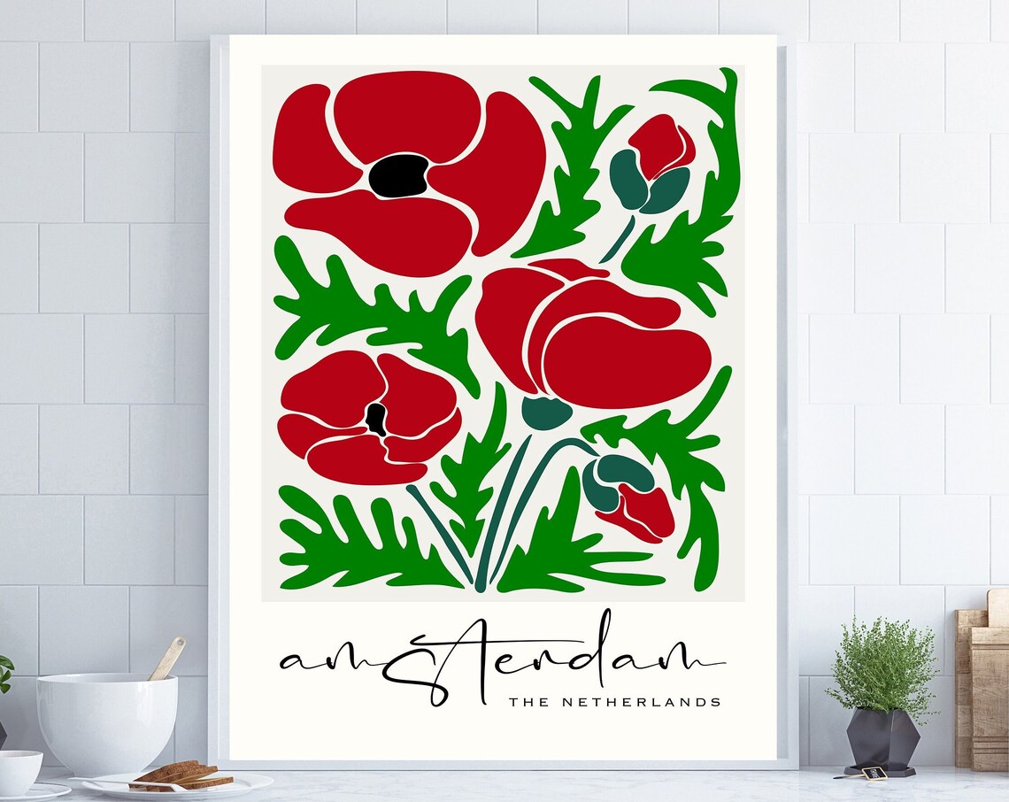 Amsterdam Netherlands Poppy Flower Market Bold Floral Poster