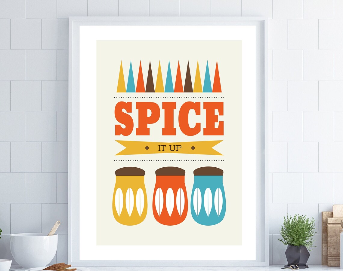 Retro Kitchen Wall Art, Mid-Century Spice Poster