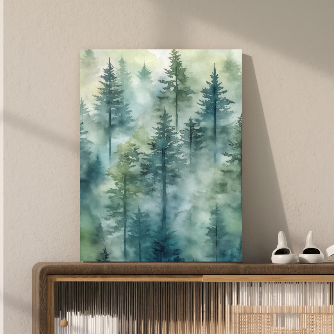 Misty Green Pine Forest Fog Moody Watercolor Nature Wall Poster - Image 5