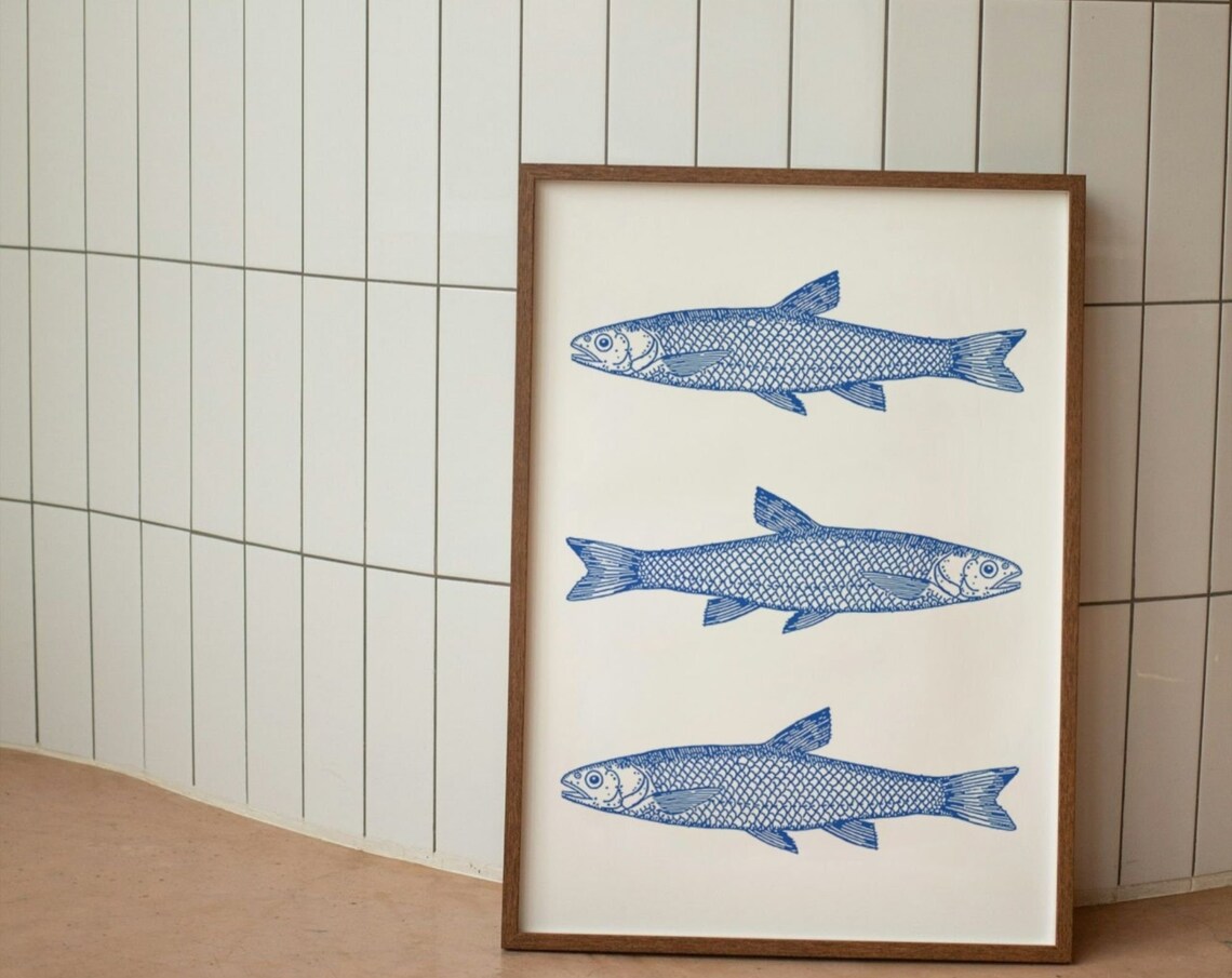 Retro Fish Kitchen Poster, Neutral Home Decor