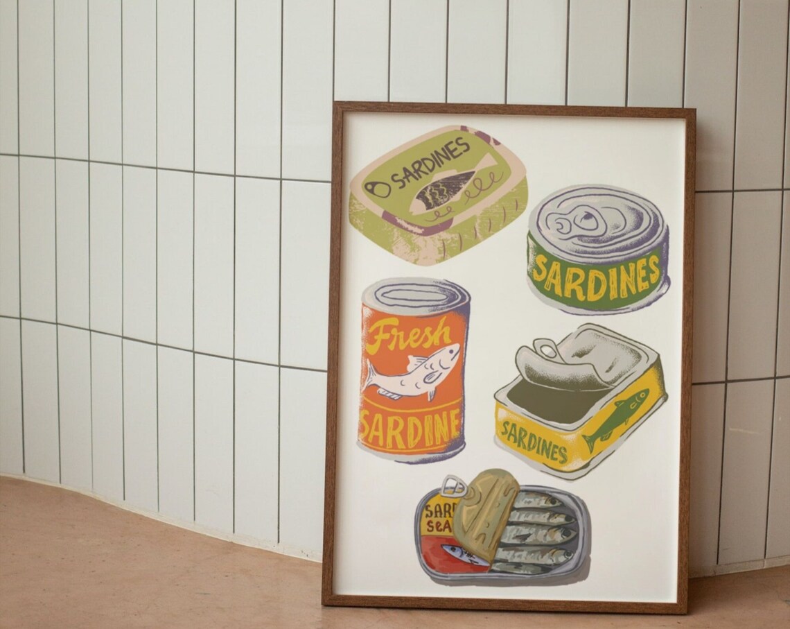 Vintage Sardine Tins Retro Kitchen Seafood Tin Can Art Poster