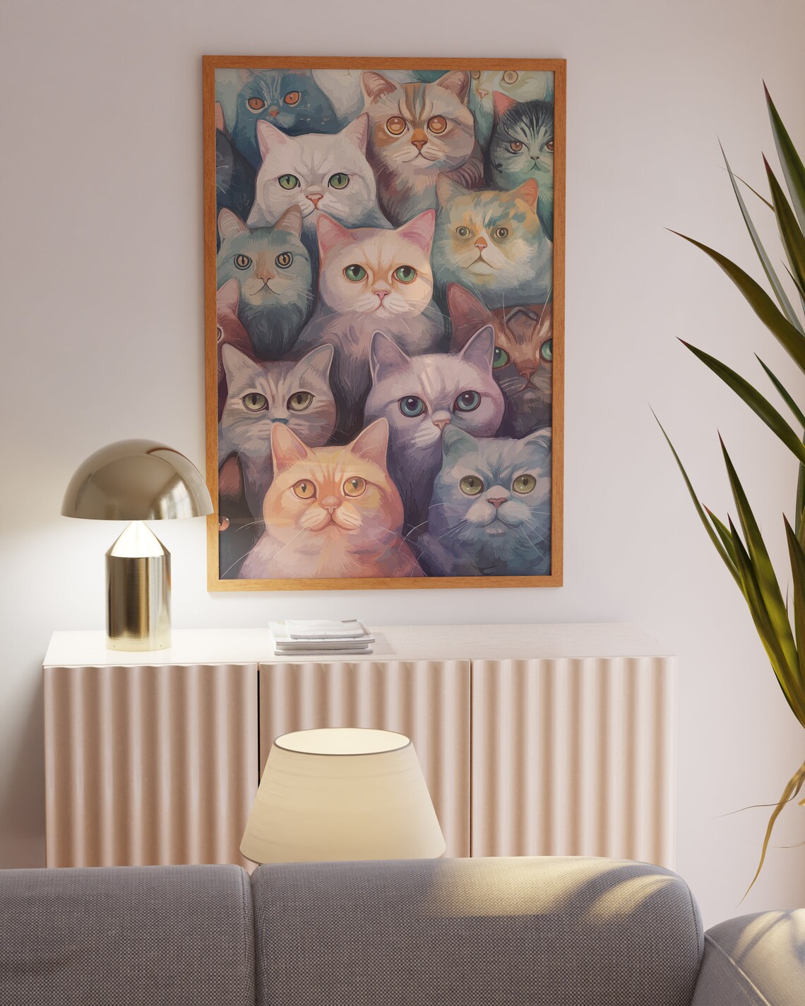 Colorful Cat Faces Collage Maximalist Funny Cats Pink Wall Art - Image 3