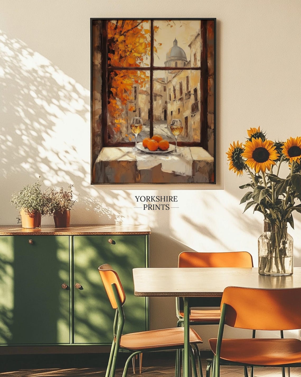 Italian Window Still Life Wine Oranges Autumn Old Town View Poster - Image 3
