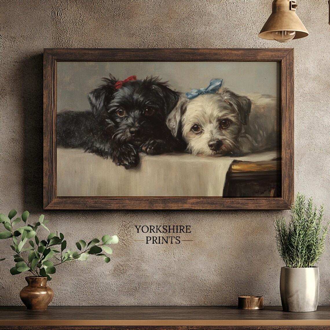 Black and White Puppies Vintage Dog Art Print - Image 2