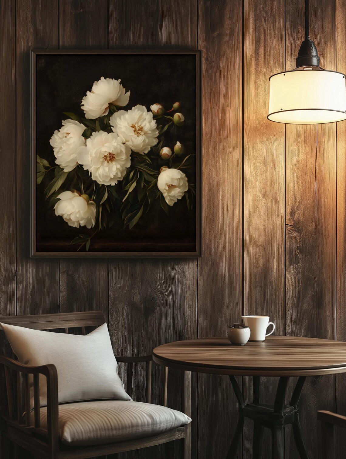 Moody White Peony Vintage Botanical Wall Art Print - Image 2