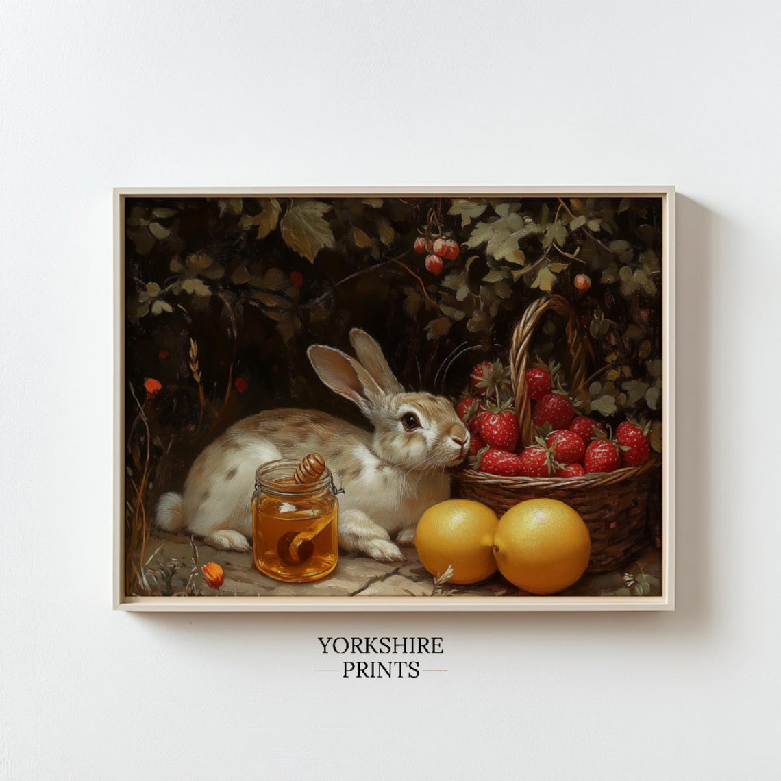 Bunny Strawberry Basket Honey Jar Lemons Spring Still Life Art Poster - Image 3