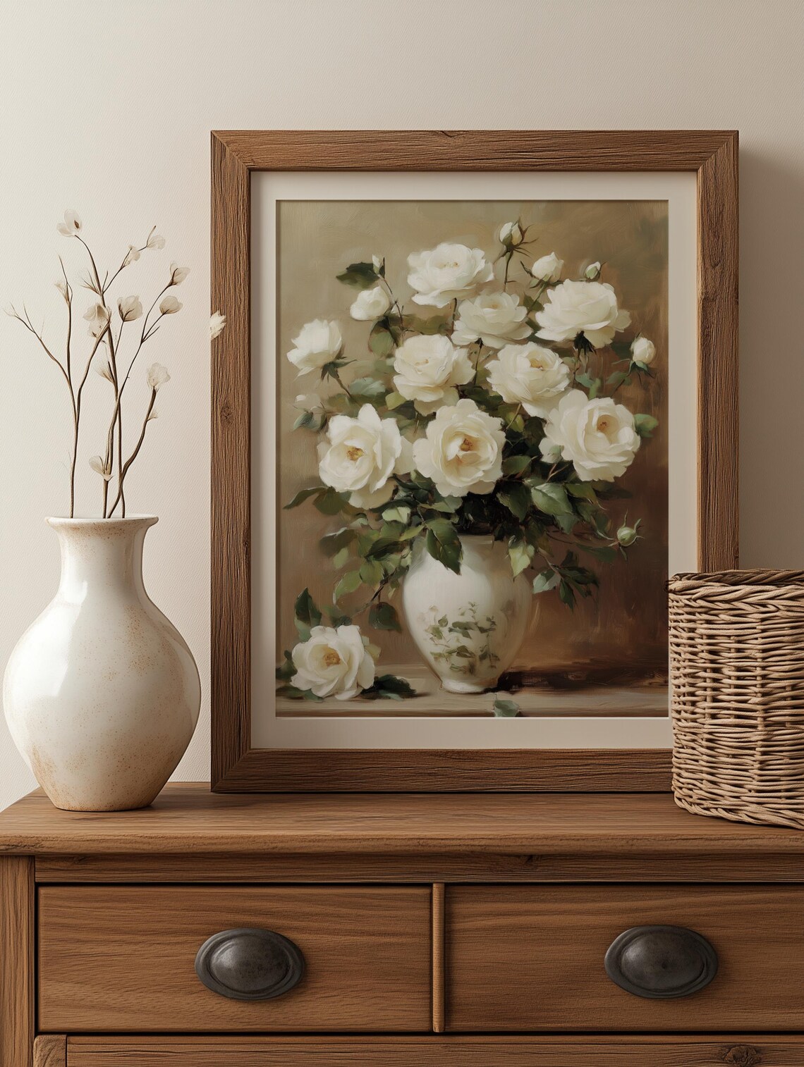 White Roses In Vase, Vintage Floral Poster Print - Image 3