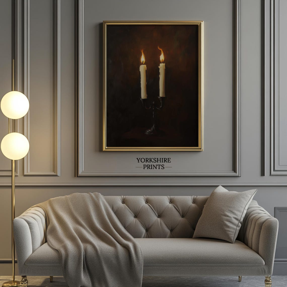 Two Lit Candles Candelabra Dark Moody Night Ambience Art Poster - Image 3