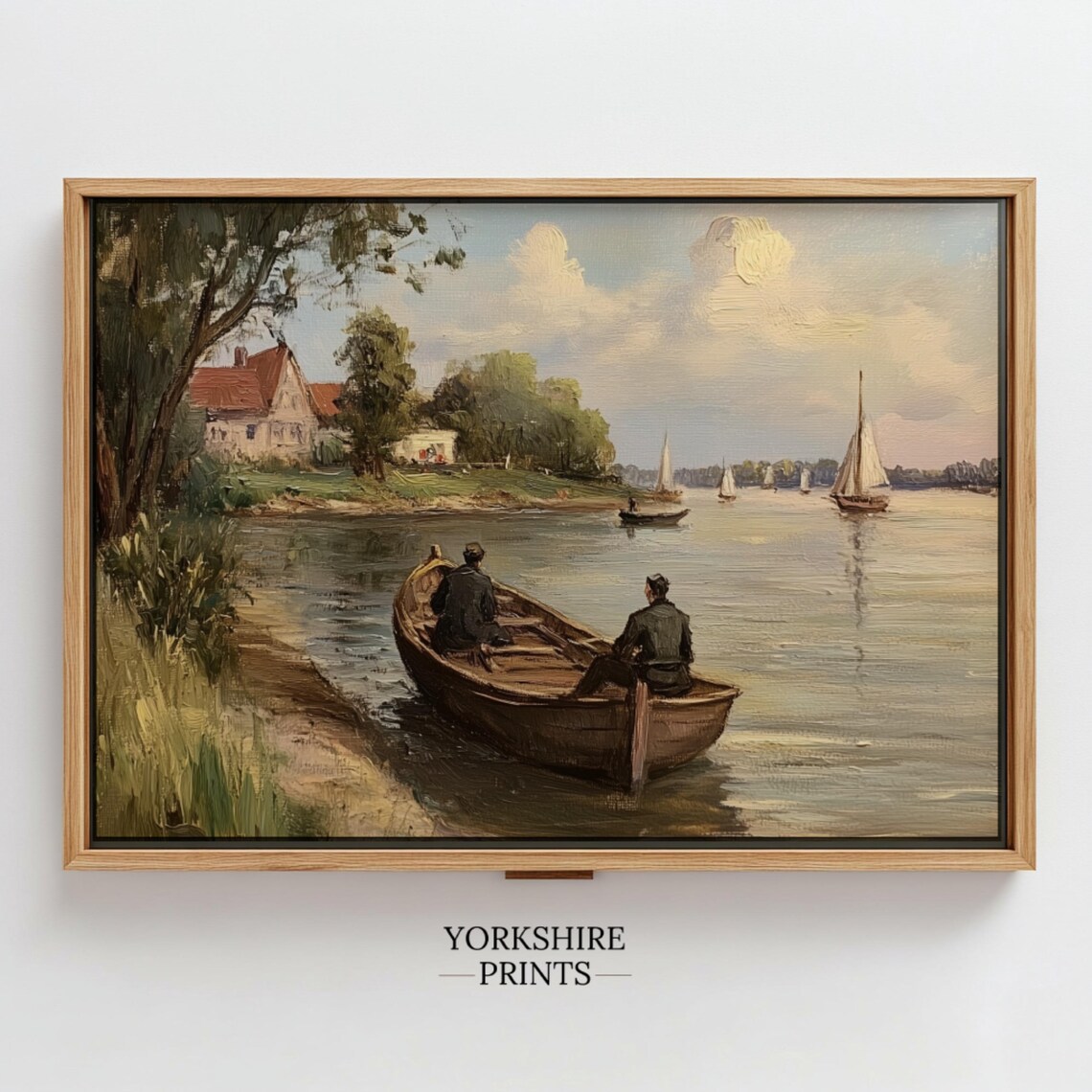 Fisherman In Boat On Lake, Vintage Oil Painting Art Print - Image 3