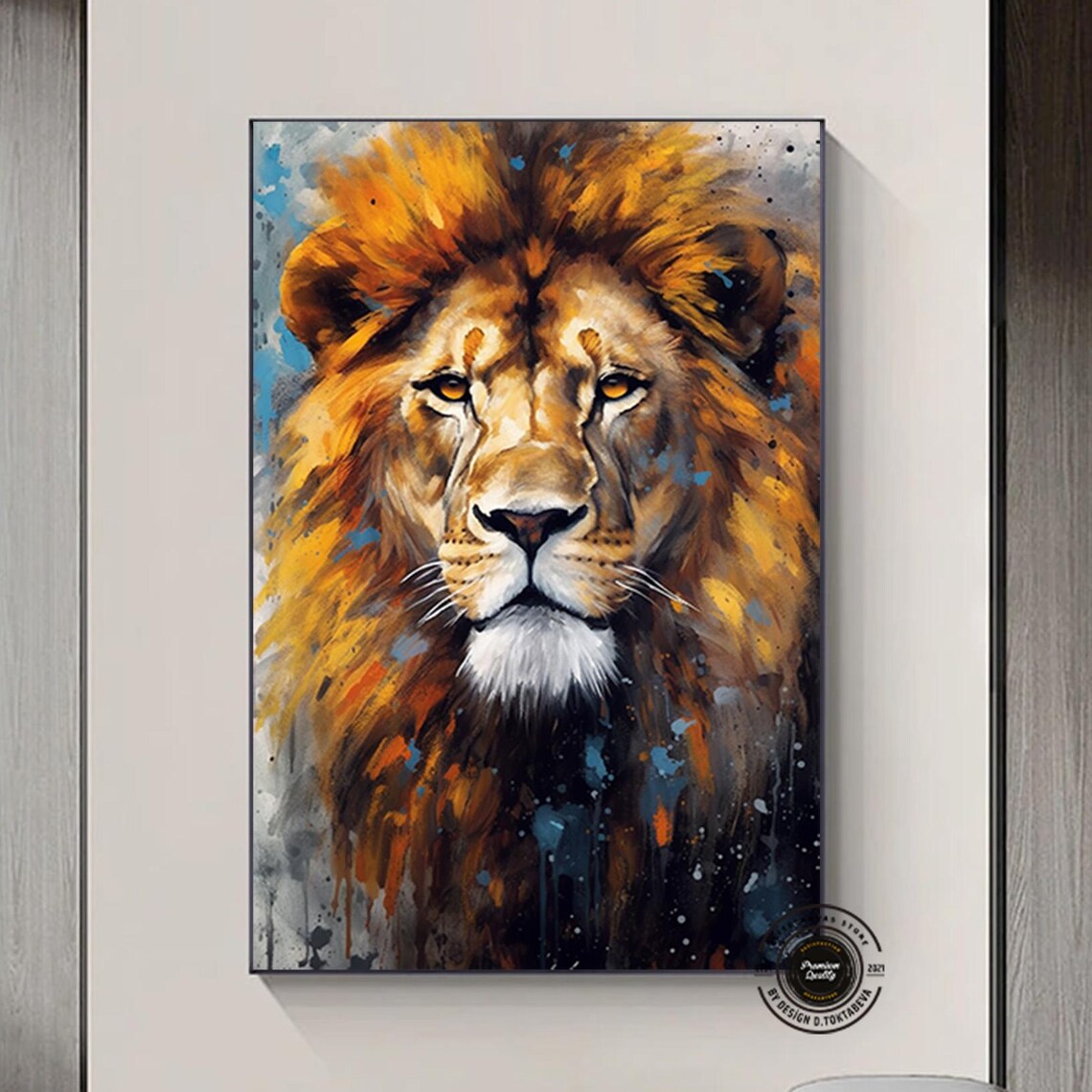 Majestic Lion Portrait Watercolor Wildlife King Animal Poster
