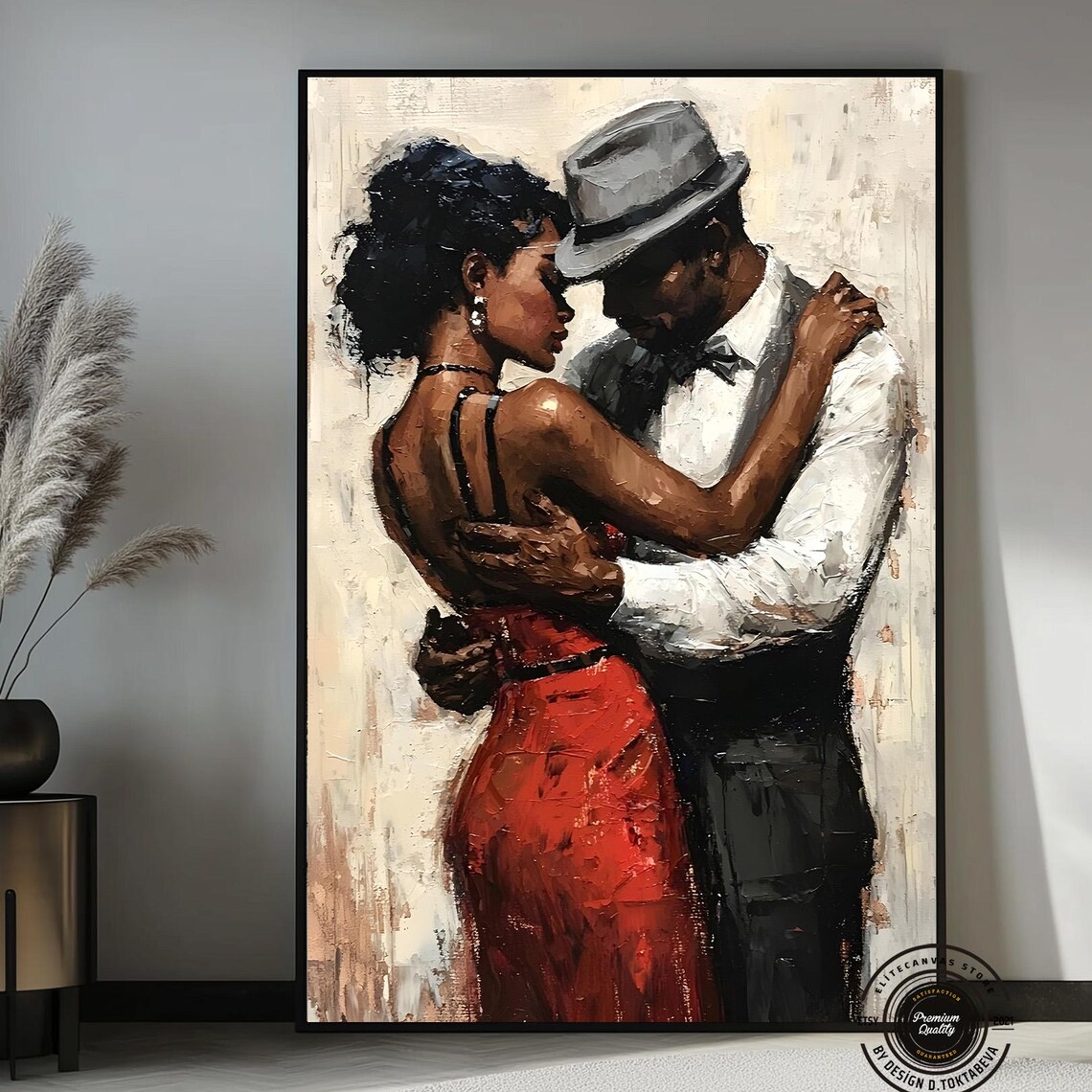Romantic Dancing Couple Red Dress Passionate Tango Art Poster