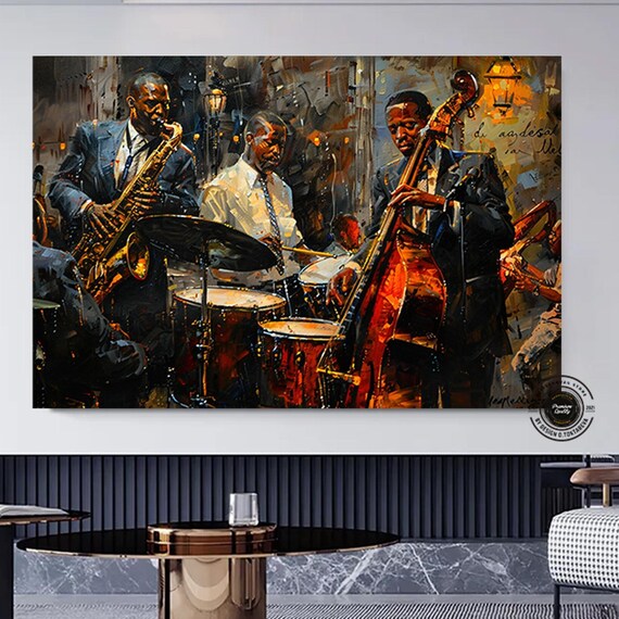 Jazz Quartet Saxophone Drums Nightclub Painting Music Poster