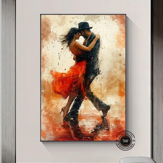 Canvas Home Decor Large Dancing Couple Painting Print Music Room Art Tango Framed Ready To Hang